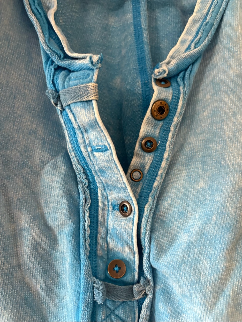 Zenana sky Blue Button-Front Henley Tank acid washed coloring medium - Picture 3 of 5